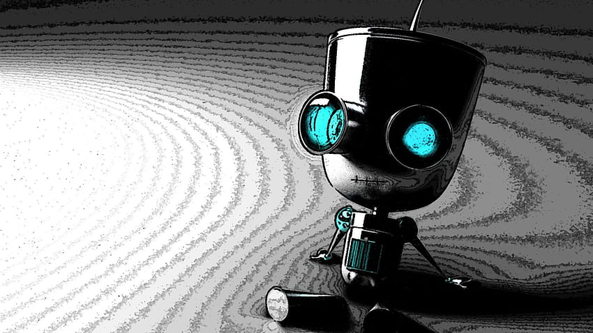 : arte digitale, robot, bicchieri, opera d'arte, concept art, Invader Zim, Gir, freddo, dello schermo, 1920x1080 px, computer , bianco e nero, graphy monocromatico, la cura della vista 1920x1080, cool robot Sfondo HD