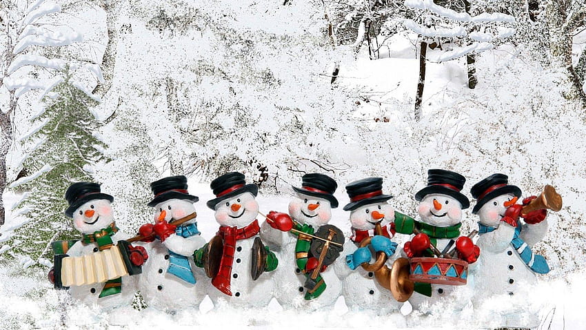 Winter: Whimsical Snowmen Snow Christmas Snowman Cute Band Music papel de parede HD