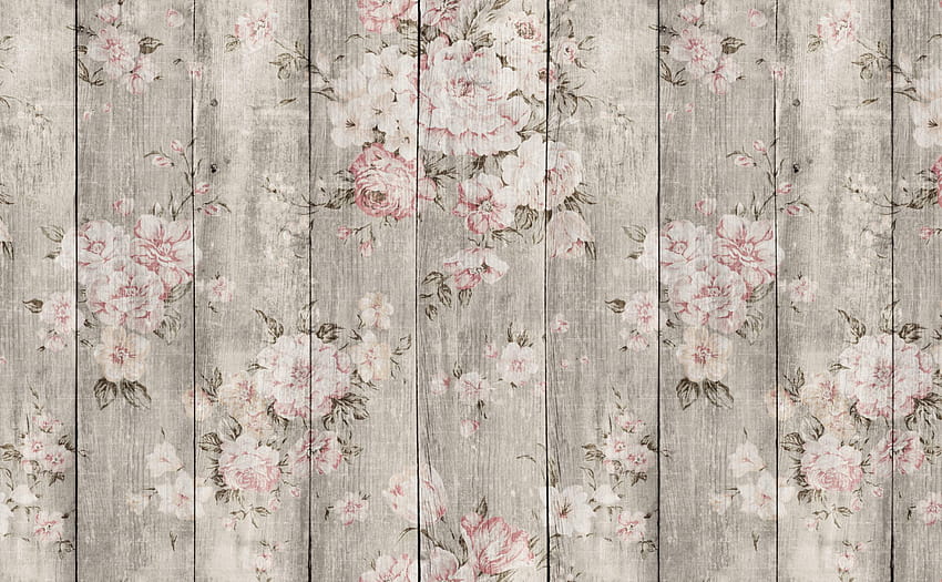 Винтидж дъски с цветя за стени, бели дървени HD тапет