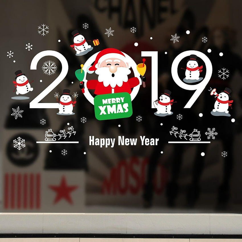 DIY クリスマス ハッピーニューイヤー ウォールステッカー カートゥーン クリスマス ソックス ハッピーニューイヤー ステッカー 2019 HD電話の壁紙
