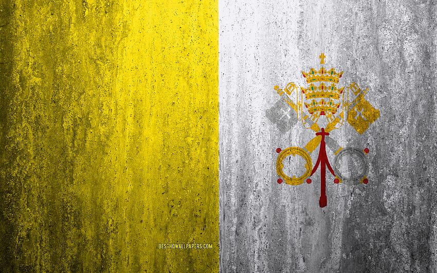 Flag of Vatican City, stone background, grunge flag, Europe, Vatican City flag, grunge art, national symbols, Vatican City, stone texture with resolution 3840x2400. High Quality, vatican flag HD wallpaper