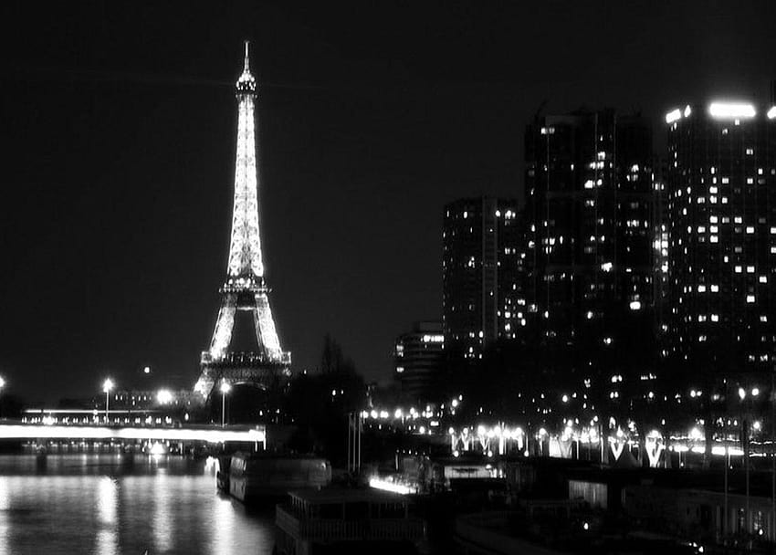 ปารีสตอนกลางคืนหอไอเฟลขาวดำ วอลล์เปเปอร์ HD