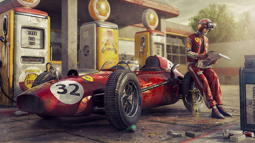 Състезателна кола Ferrari F1, ретро, ​​шофьор 1125x2436 iPhone 11 Pro/XS/X, кола ретро HD тапет