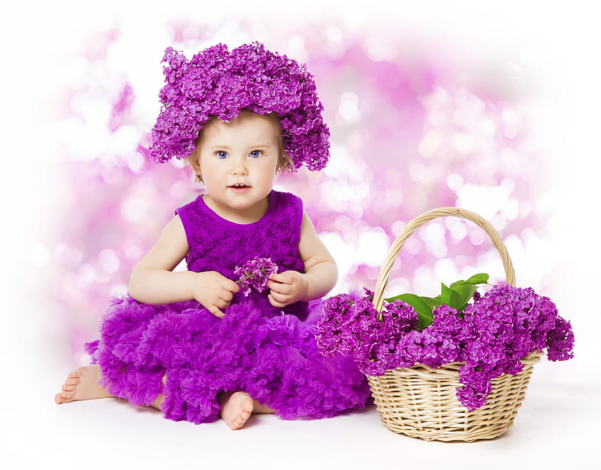 lavender lilacs in a basket girl in a lavender dress, basket of lavender HD wallpaper