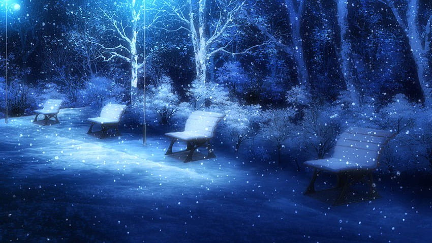 Аниме сняг, аниме нощ зима HD тапет