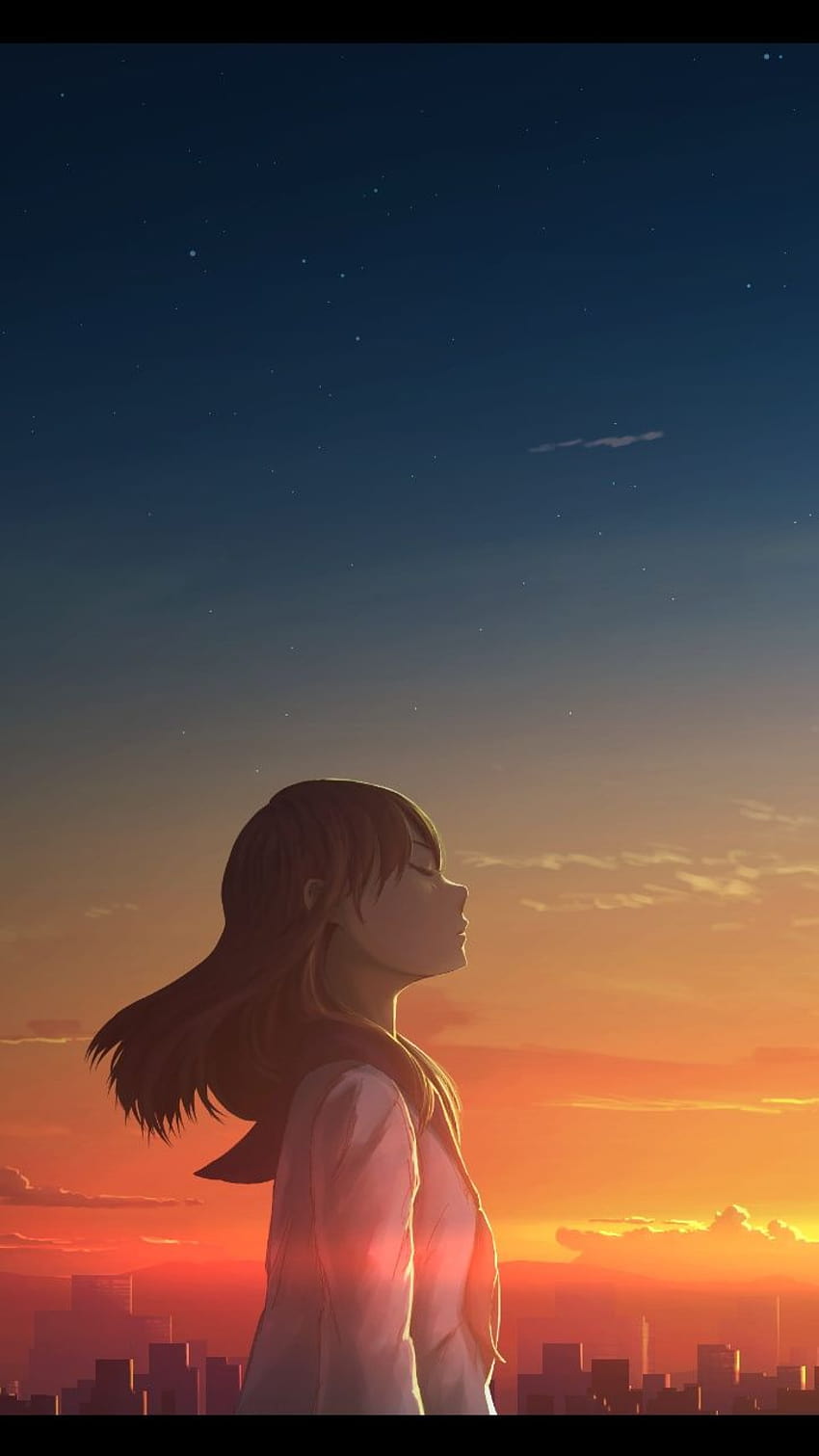 720x1280 Girl, relaxed in sunset, outdoor, anime, anime girl sky phone HD phone wallpaper
