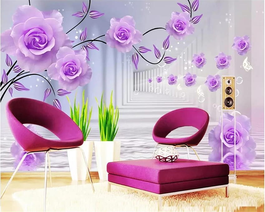 Beibehang Benutzerdefinierte Lila Rose Reflexion Seide Hintergründe Moderne Einfache Romantische Wohnzimmer Schlafzimmer 3D HD-Hintergrundbild