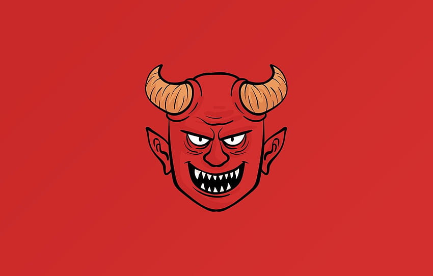 demon, Devil, horns, minimalism, digital art, artwork, fantasy art, simple background, red backgrounds , section минимализм, devil horn HD wallpaper