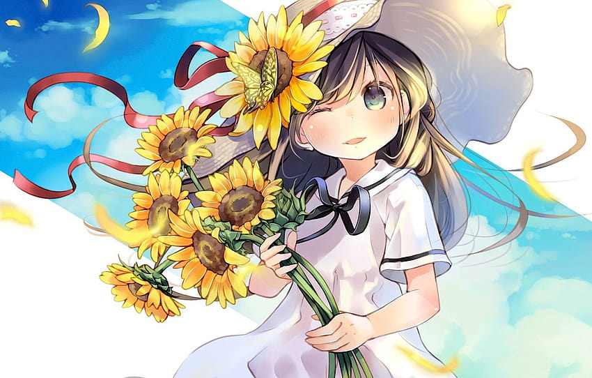 Sunflowers, flowers, anime, girl , section арт, sunflower anime girl HD  wallpaper | Pxfuel