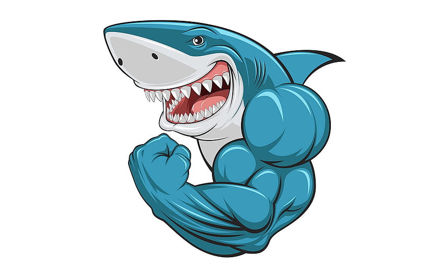 shark, mouth, muscles, biceps , section минимализм, shark mouth HD wallpaper