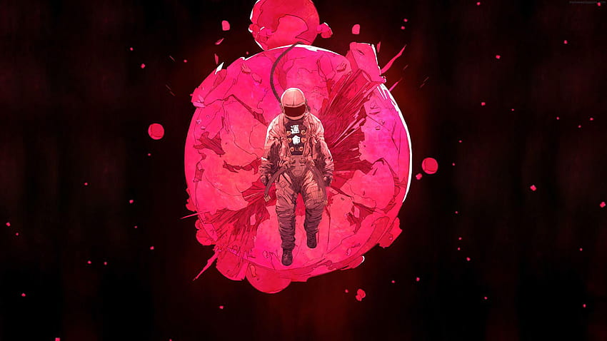 Розов астронавт в дълбокия космос на живо HD тапет