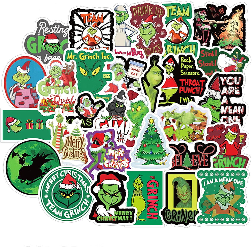 Grinch Christmas Stickers, 50 Pcs, Vinyl Waterproof Stickers For Laptop,skateboard,water  Bottles,computer,phone,guitar,anime Grinch Stickers For