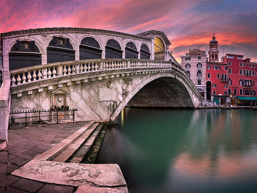 Sunrise Venice Italy Rialto Bridge Dan Gereja San Bartolomeo, jembatan ultra Wallpaper HD