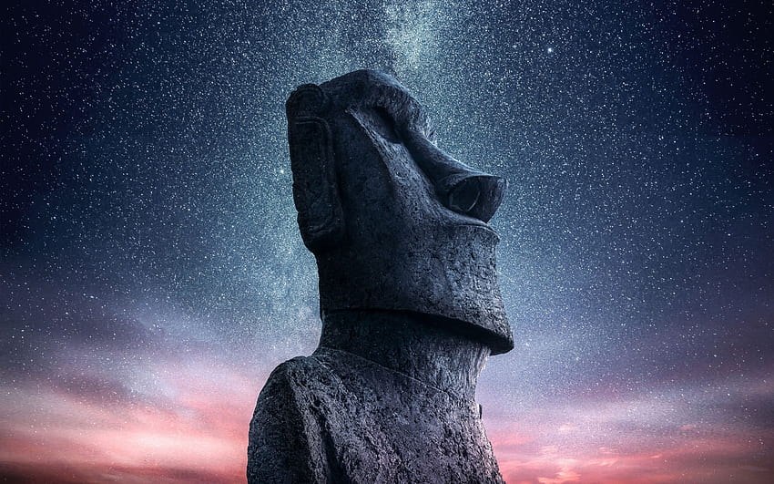 2880x1800 moai, statue, île de pâques, coucher de soleil, ciel étoilé, mac pro retaia, arrière-plan, 10026, coucher de soleil de pâques Fond d'écran HD