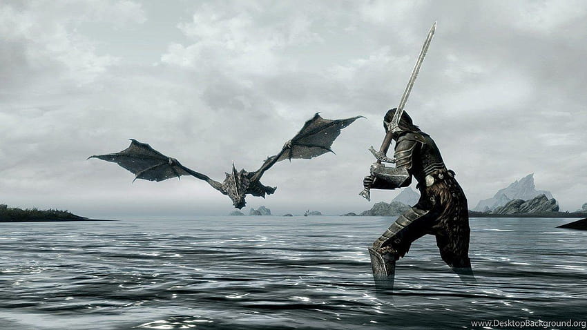 The Elder Scrolls V Skyrim Dragon Player Fight、1366x768 スカイリム ドラゴン 高画質の壁紙