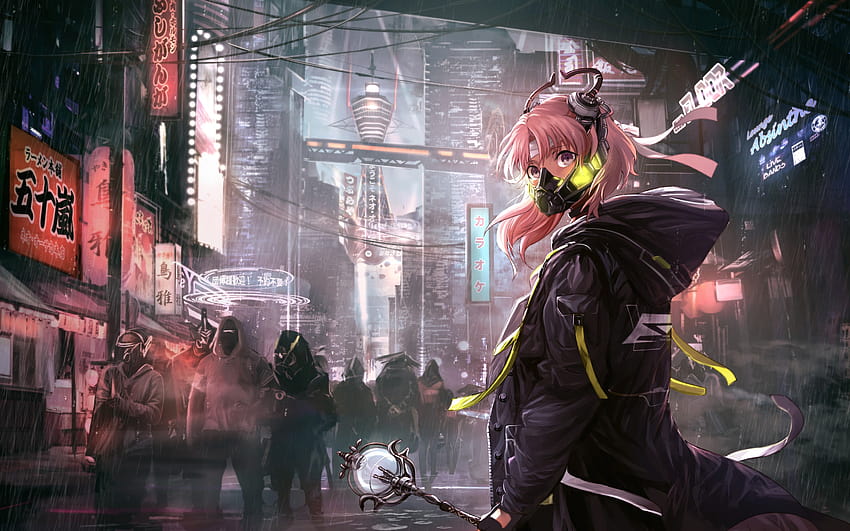 Anime Girl Mask Cyberpunk Sci, anime cyberpunk street HD wallpaper