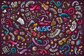Disco Music hand drawn doodle banner. Cartoon detailed flyer
