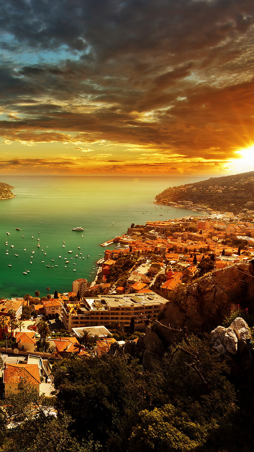 Mónaco Riviera francesa Cielo Paisaje Amaneceres y 1440x2560 fondo de pantalla del teléfono