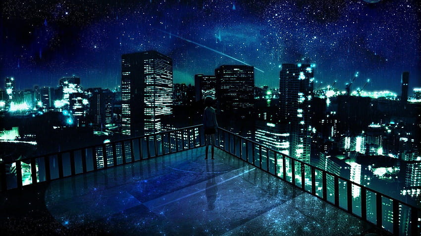 Anime City, Anime auf dem Dach HD-Hintergrundbild