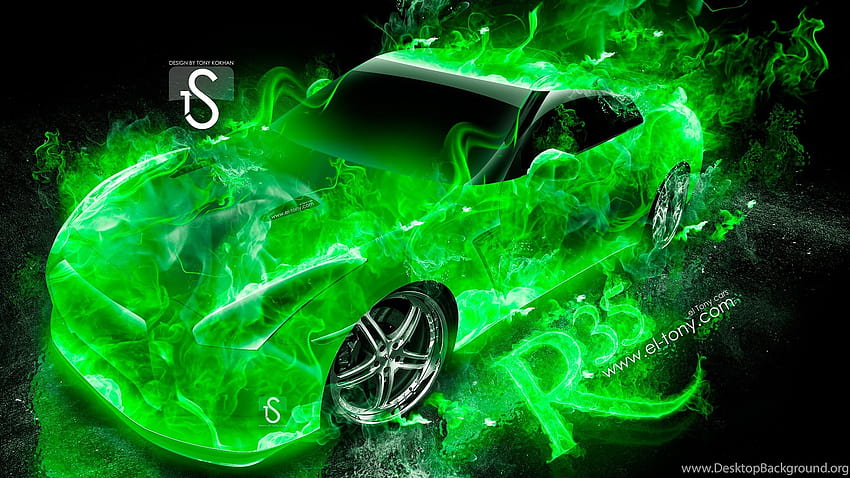 Nissan GTR R35 Fire Soyut Araba 2013 « El Tony Arka Planlar, arabalar yeşil ateş HD duvar kağıdı