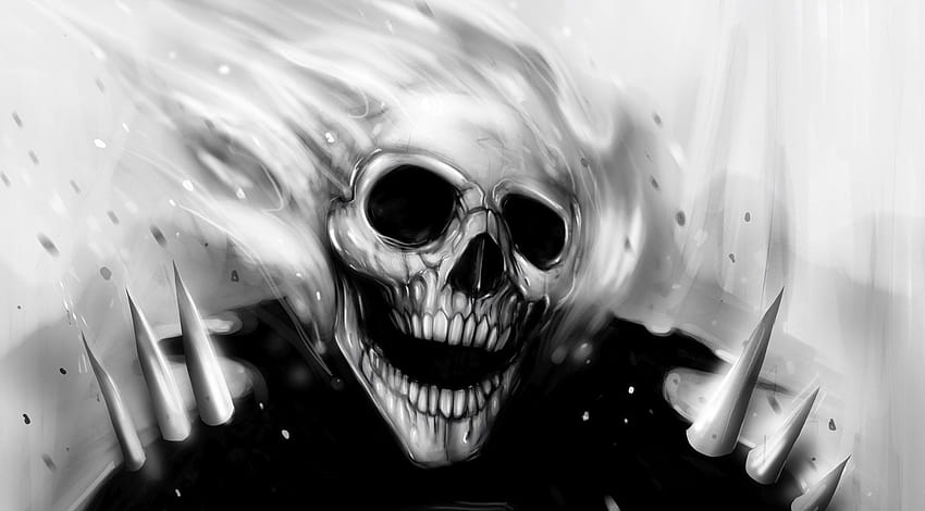 1070100 putih, hitam, ilustrasi, satu warna, seni fantasi, graphy, karya seni, tengkorak, mulut, Ghost Rider, kepala, kegelapan, hitam dan putih, grafik monokrom, organ, merapatkan, tulang, kepala hantu Wallpaper HD