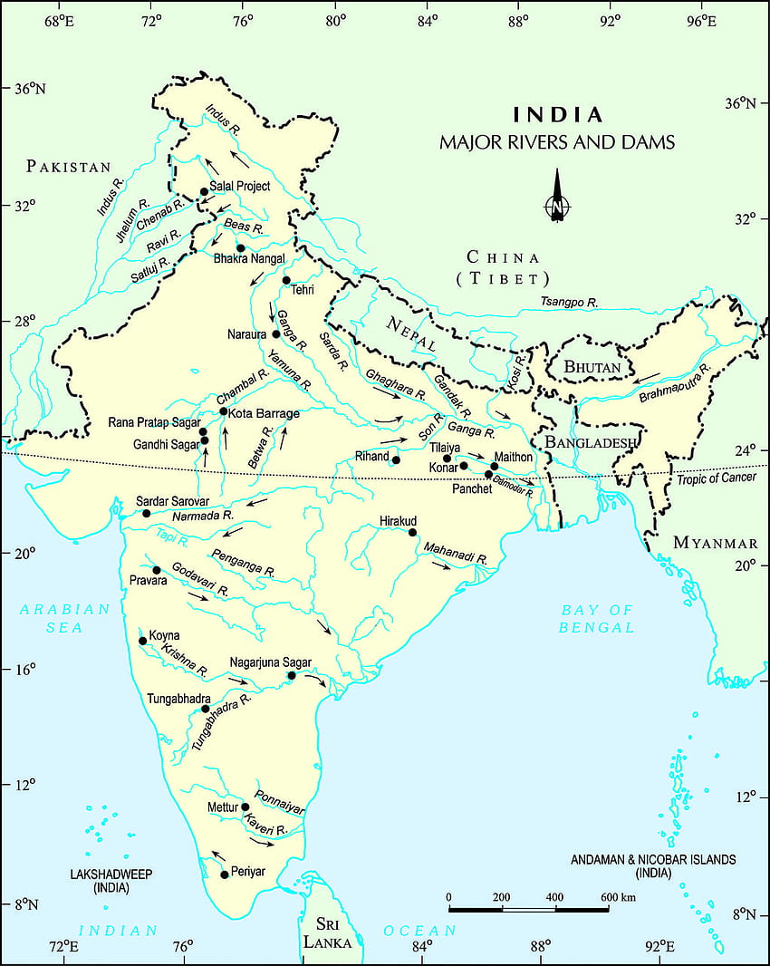 Carte fluviale de l'Inde, carte fluviale de l'Inde Fond d'écran de téléphone HD