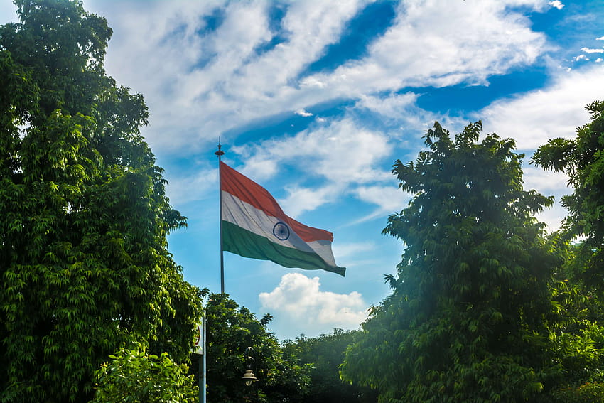 ashok, ashok chakra, blue, chakra, clouds, flag, green, india, indian flag HD wallpaper