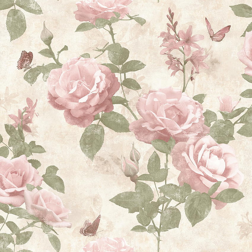 Rasch Vintage Rose Floral Allık Pembe Krem Kumaş Efekti Şık Çiçekler, eski güller ile ilgili detaylar HD telefon duvar kağıdı