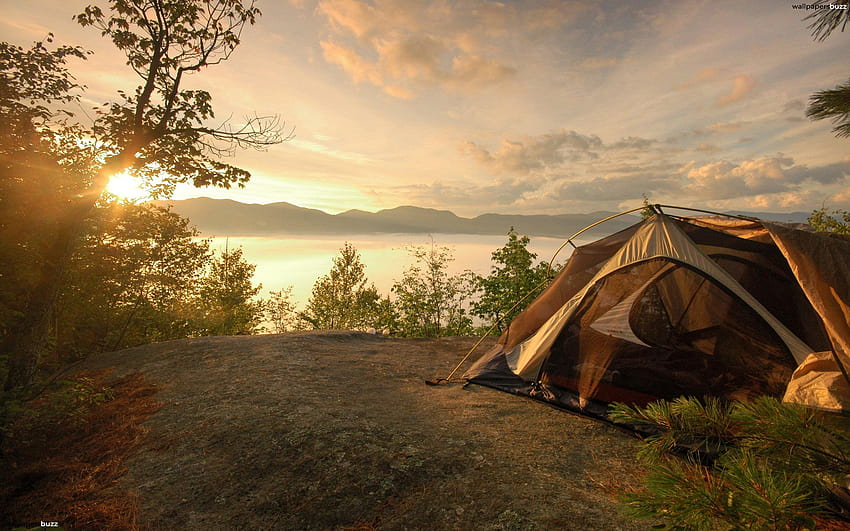 A tent on the riverside HD wallpaper