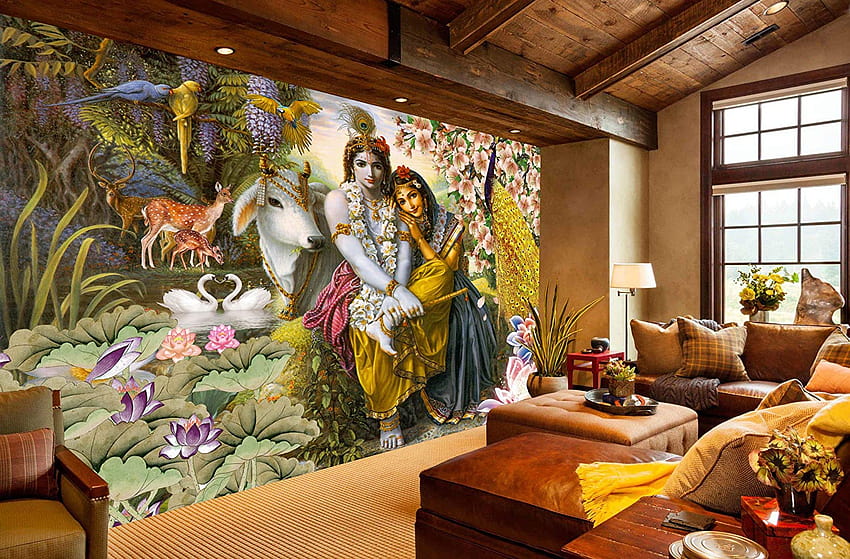 Kaufen Sie Envogue 3D SRI Radha Krishna, 6 Fuß x 5 Fuß, selbstklebend, für Wohnzimmer/Arbeitszimmer online zu günstigen Preisen in Indien HD-Hintergrundbild