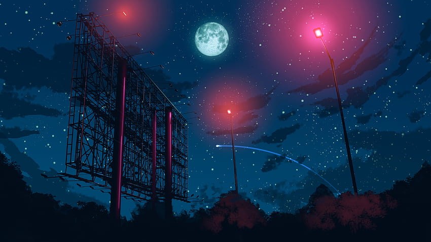 Starry Night Sky Moon Stars Anime Scenery 62218 [3840x2160] สำหรับมือถือและแท็บเล็ตพีซีอะนิเมะดวงจันทร์ของคุณ วอลล์เปเปอร์ HD