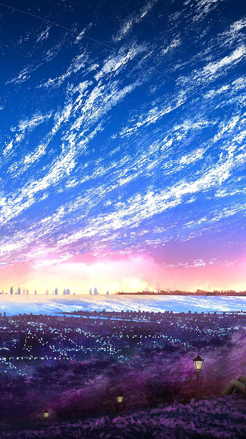하늘 도시 풍경 수평선 풍경 애니메이션, 초상화 HD 전화 배경 화면