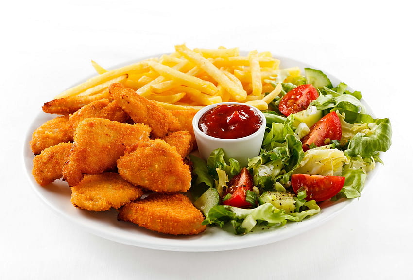 Nuggets Frytki Ketchup Fast food Jedzenie 3264x2213 Tapeta HD