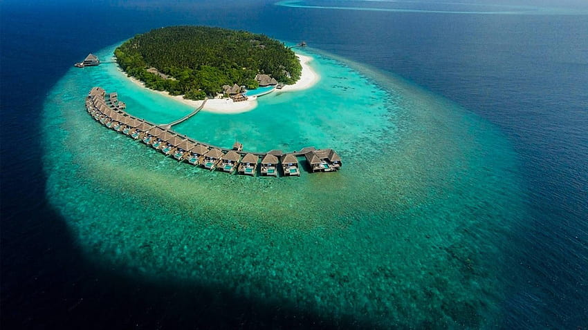: Cocoa Island Como Resort South Male Atoll Maldives, 몰디브 아일랜드 리조트 조감도 HD 월페이퍼