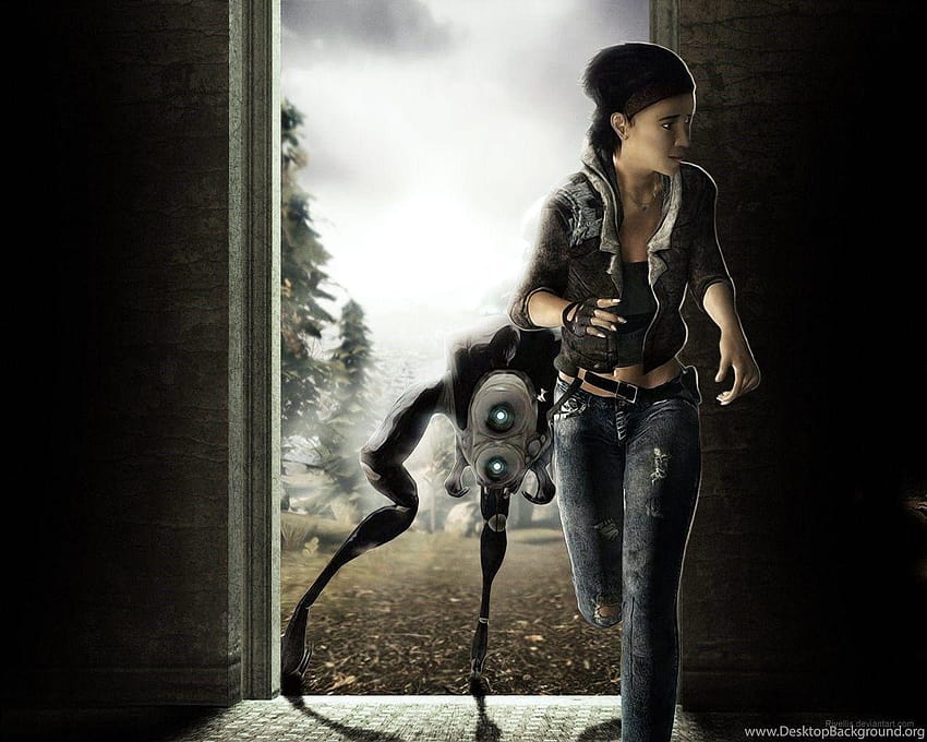Alyx Running From Hunter Half Life 2 From Dark, реален размер 2 HD тапет