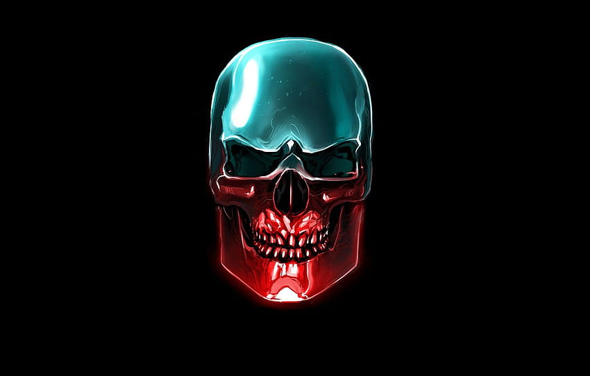 blue, red, skull, head, skeleton, black backgrounds , section минимализм HD wallpaper