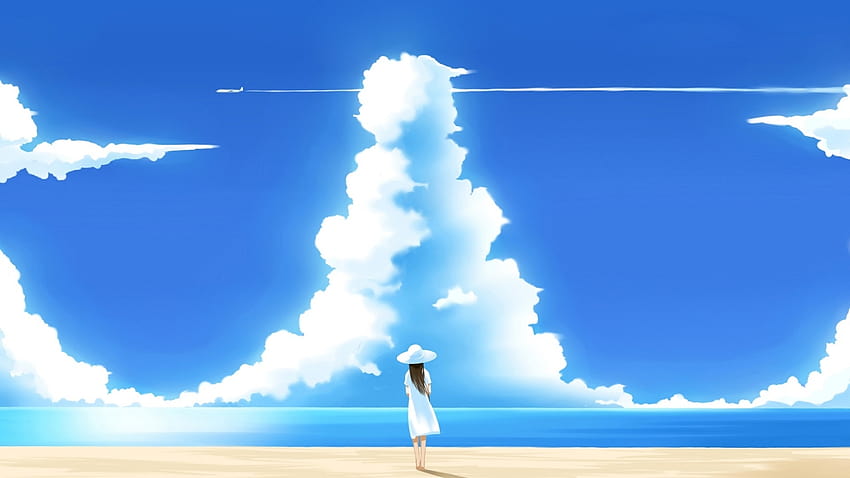 Girl Walking on a Beach Anime, Girl, Walking, On, A, Beach, Anime in 1280x720 Resolution HD wallpaper