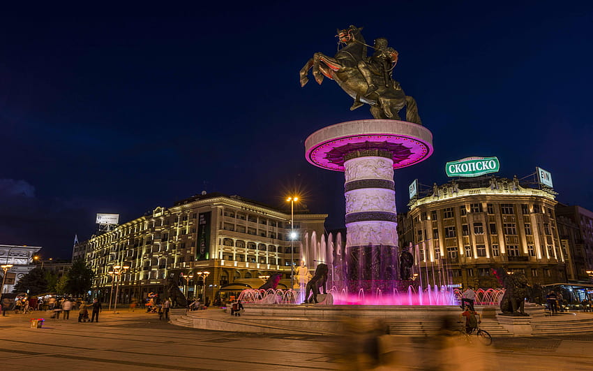 Macedonia Square Fountain And Monument of Alexander Of Macedonia In, สโกเปีย วอลล์เปเปอร์ HD