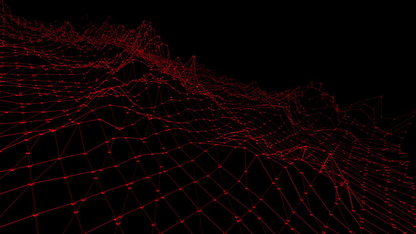 Абстрактна чиста червена развяваща се 3D решетка или мрежа като кибер фон. Червено HD тапет