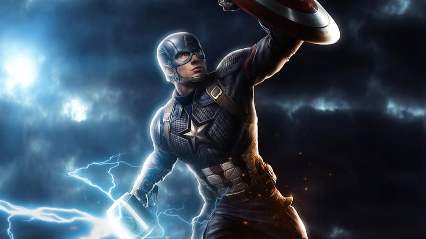 Avengers: Endgame Capitán América Mjolnir Hammer Lightning, Capitán América Avengers Endgame fondo de pantalla