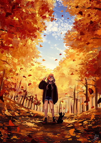 Wallpaper cute anime girl, blush, autumn, lying, beautiful, an anime, anime  - free pictures on Fonwall