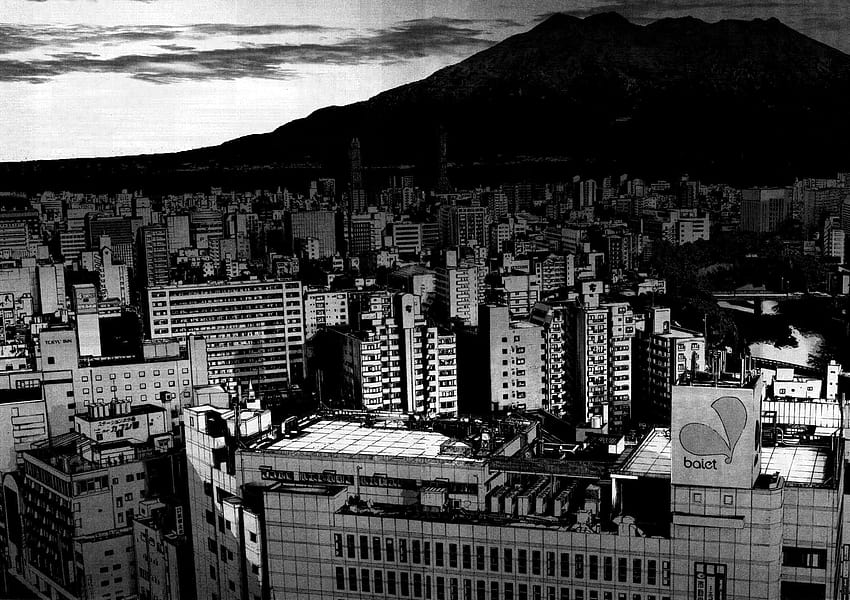 Oyasumi Punpun, градски пейзаж, тъмен, монохромен / и мобилни фонове HD тапет