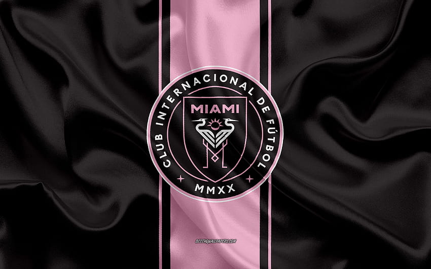 Inter Miami CF logo, pink and black silk flag HD wallpaper