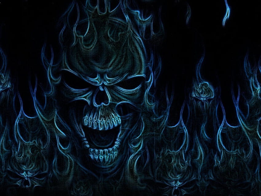 Evil Skull Dark Blue, blue skull HD wallpaper