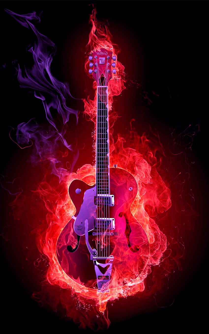 Chitarra fiammeggiante, chitarra in fiamme Sfondo del telefono HD