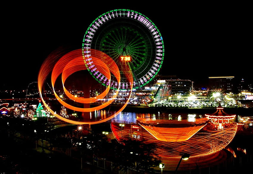 Roda gigante, parque de diversões, atração turística, parque de diversões papel de parede HD