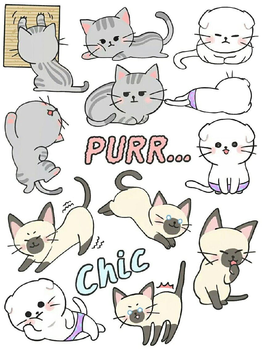 Cute Cat Anime Sticker Sheet