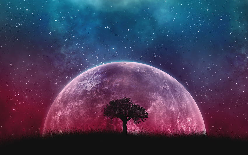 Moon Night Sky Stars Landscape Scenery, cielo notturno Sfondo HD