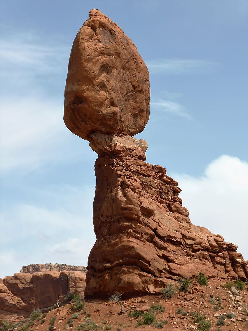 rock, utah, america, balance, balance rock, nature, rock, red desert panorama arches national park HD phone wallpaper
