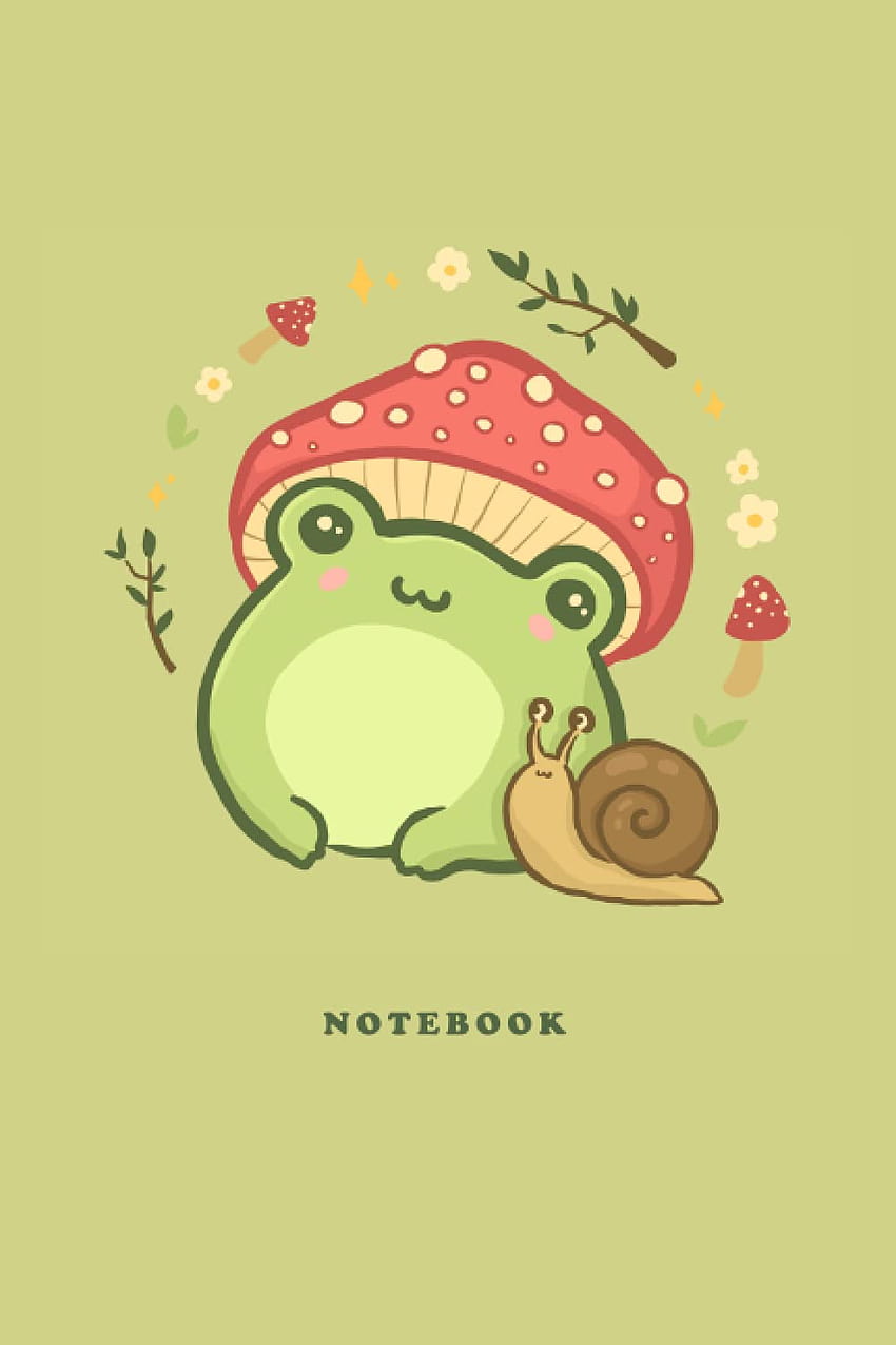 Cuaderno: Cute Frog With Mushroom Hat, estética de rana fondo de pantalla del teléfono